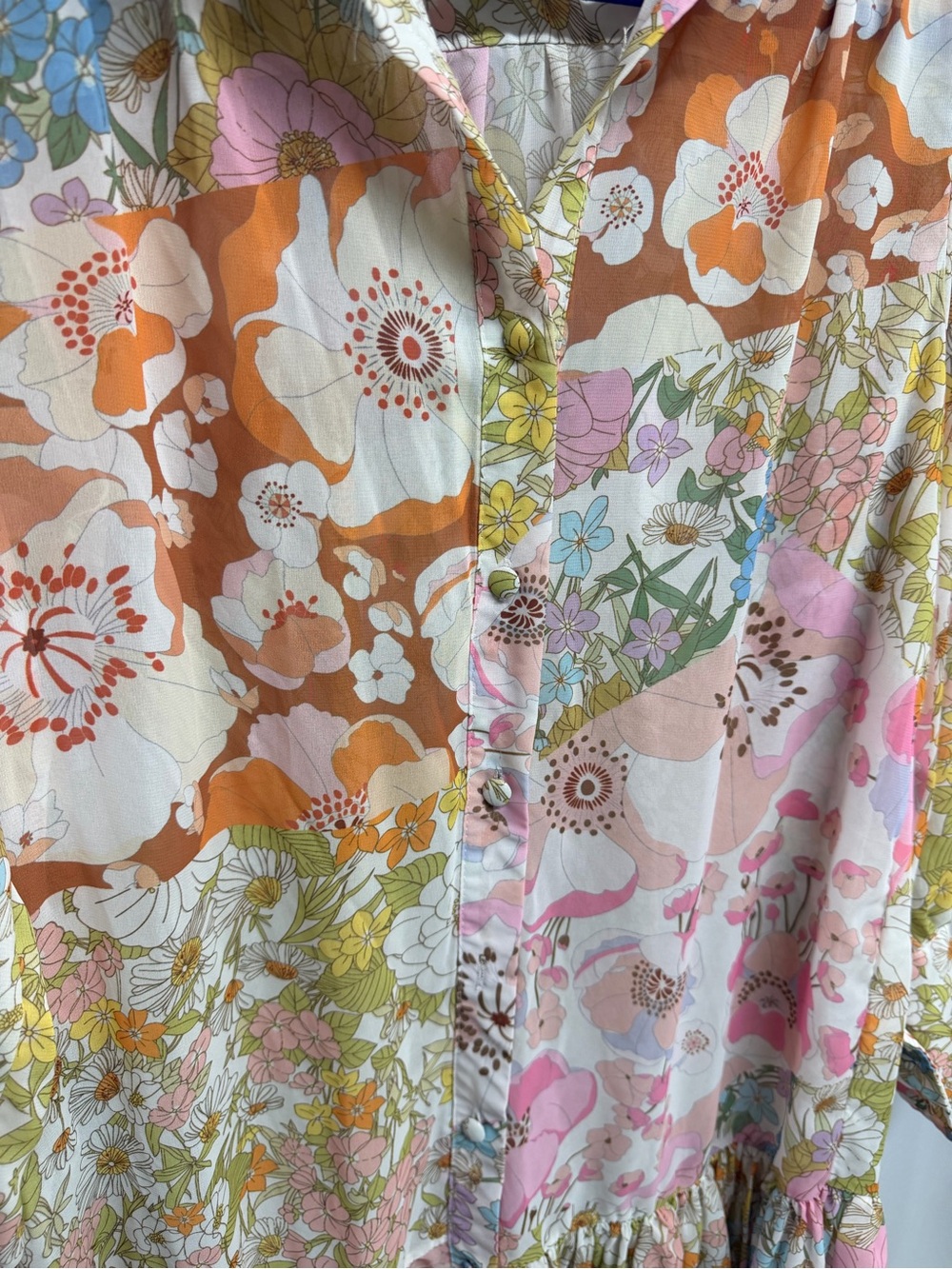 Pink Ripple Boho Tunic Dress Colorful Floral Pastel Patchwork Buttondown Medium - Picture 9 of 9